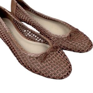 Antonio Melani brown woven round toe ballet flats.